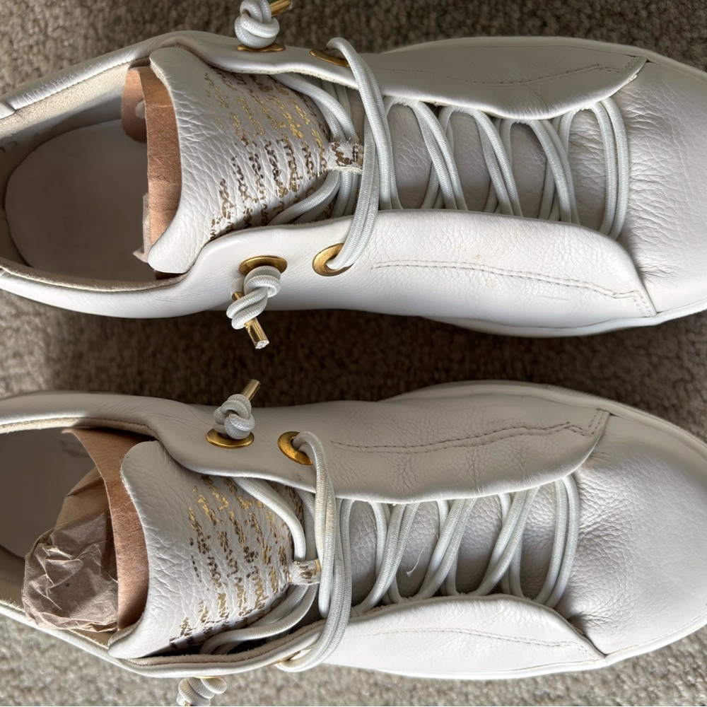 Paul Green Faye Ivory Leather Sneakers with Gold Accents Size 7.5 - Picture 6 of 12